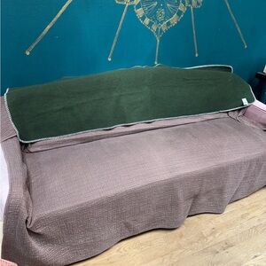 Madewell Forest Green Wool Blend Throw Blanket | Cozy Cabin Blanket Stitch Trim